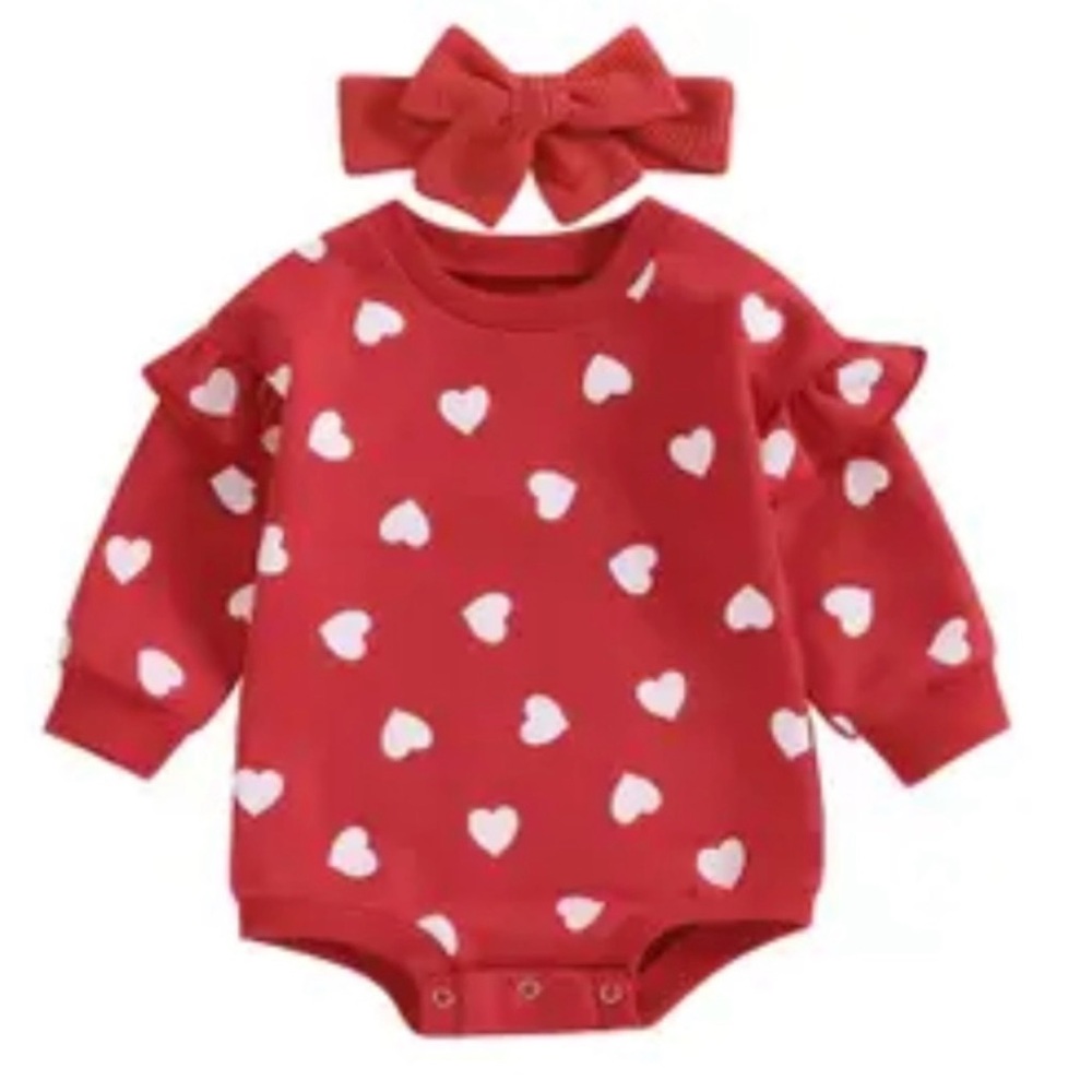 Red and white heart romper